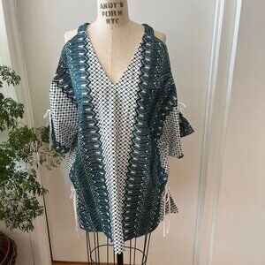 RED CARTER  Swim Boho Cover Up  Cold Shoulder Embroidered Tunic Size Small